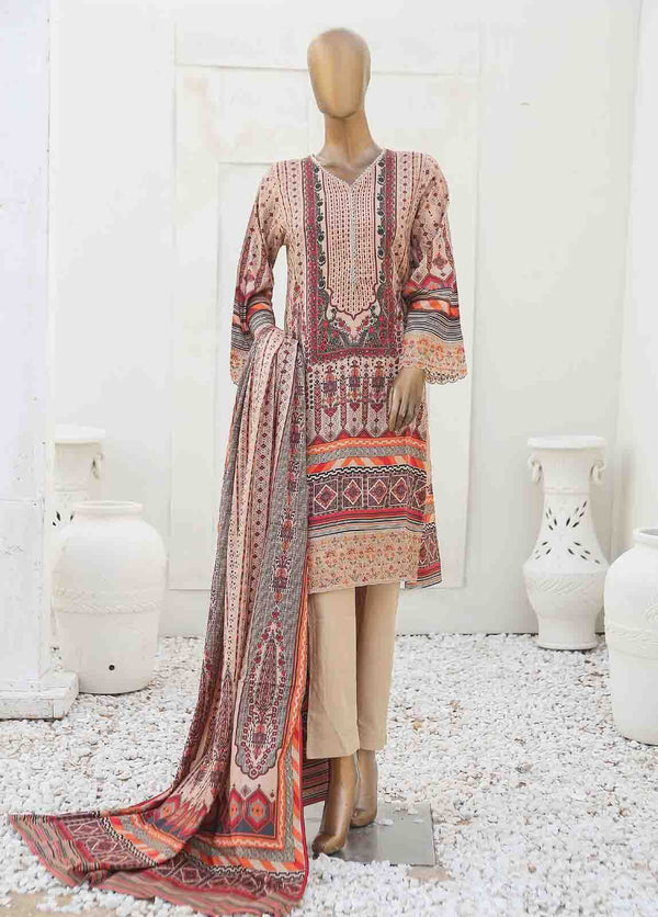 BIN SAEED 3 - PIECE EMBROIDERED LINEN SUIT - BEIGE (PRET)