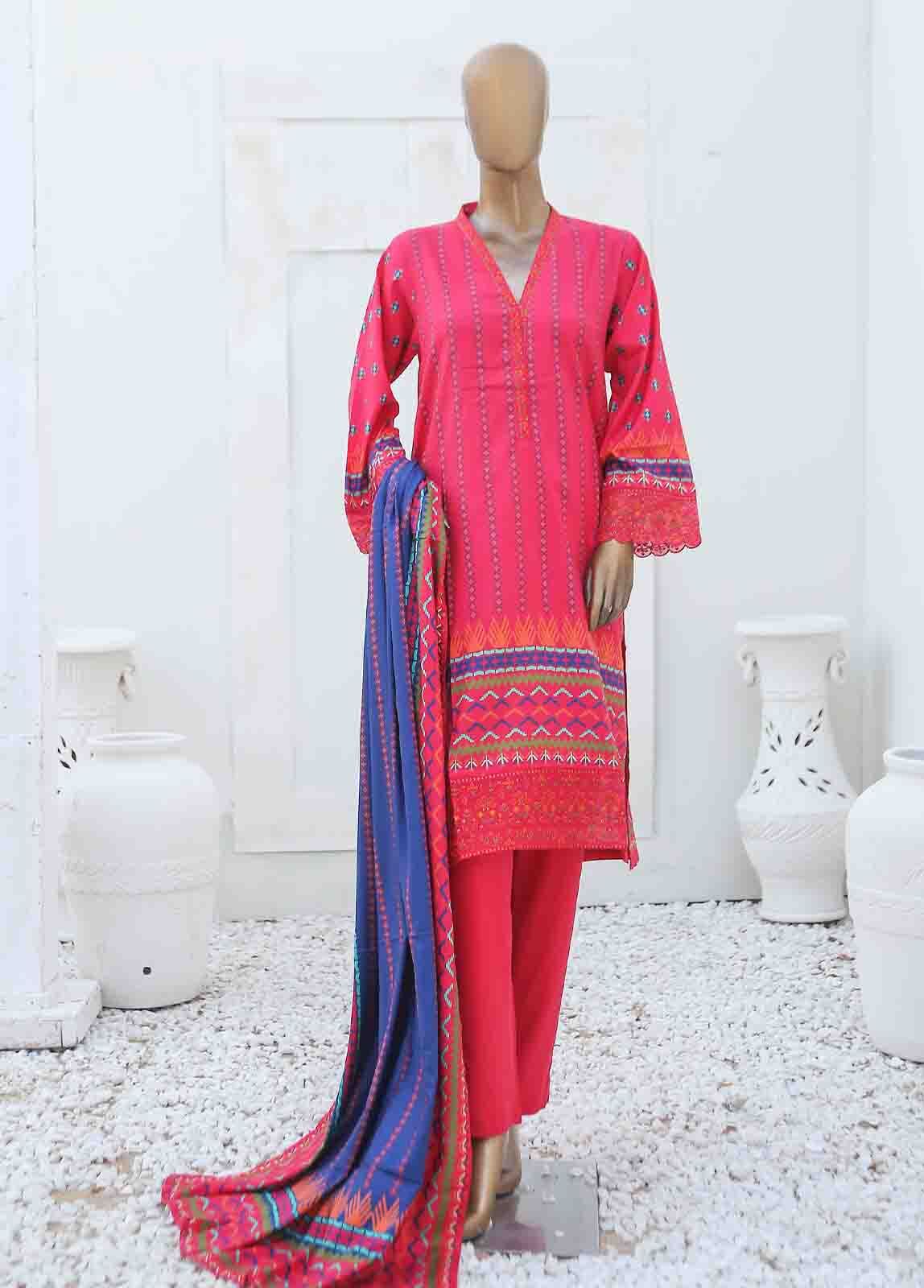 BIN SAEED 3 - PIECE EMBROIDERED LINEN SUIT - PINK (PRET)