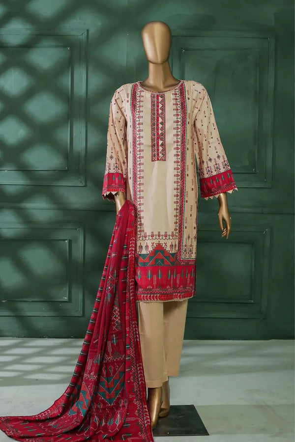 BIN SAEED 3 - PIECE PRINTED LINEN SUIT - SKIN (PRET)