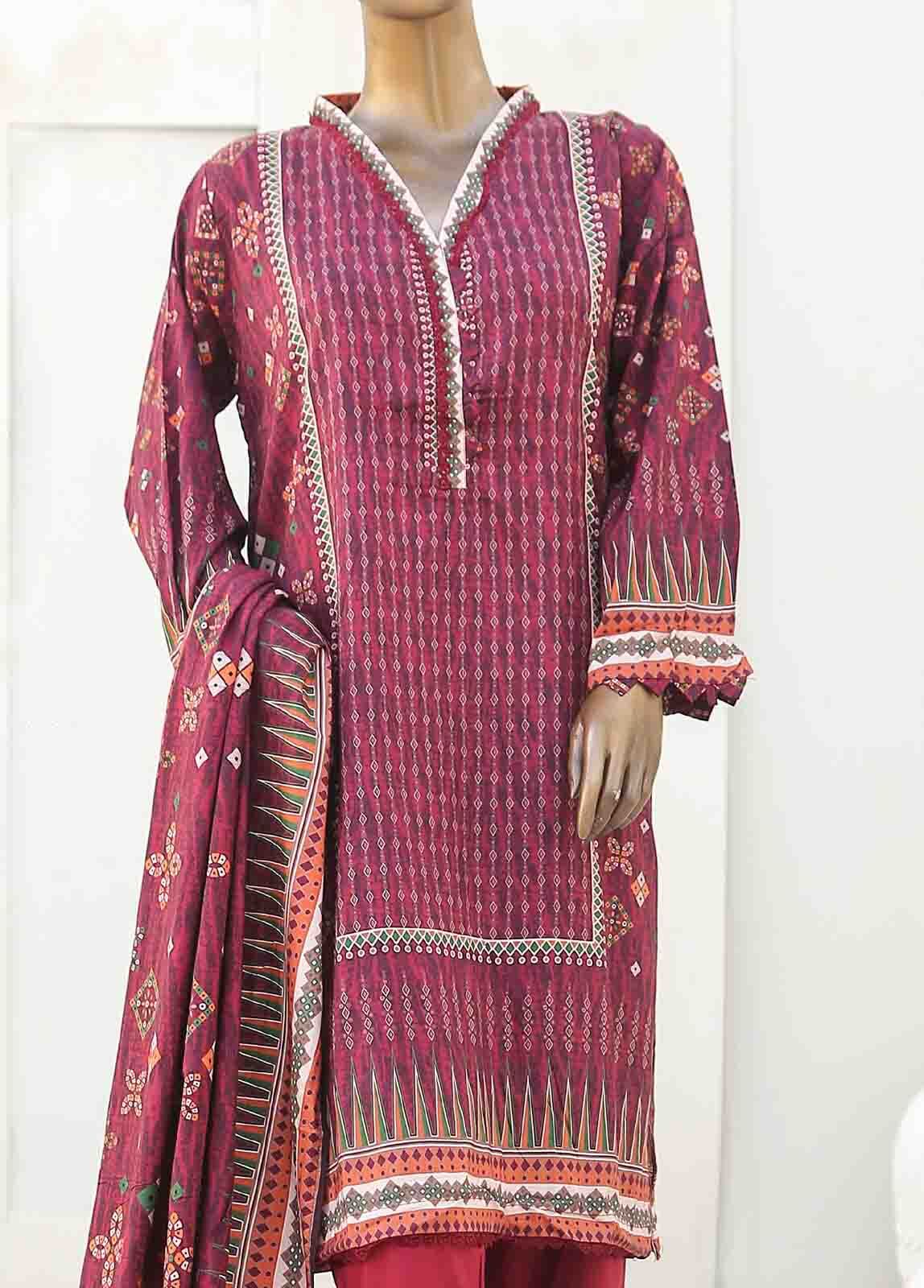 BIN SAEED 3 - PIECE PRINTED LINEN SUIT - MAGENTA (PRET)