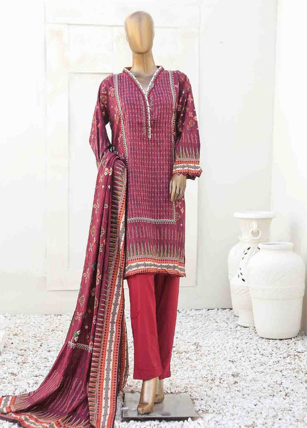 BIN SAEED 3 - PIECE PRINTED LINEN SUIT - MAGENTA (PRET)