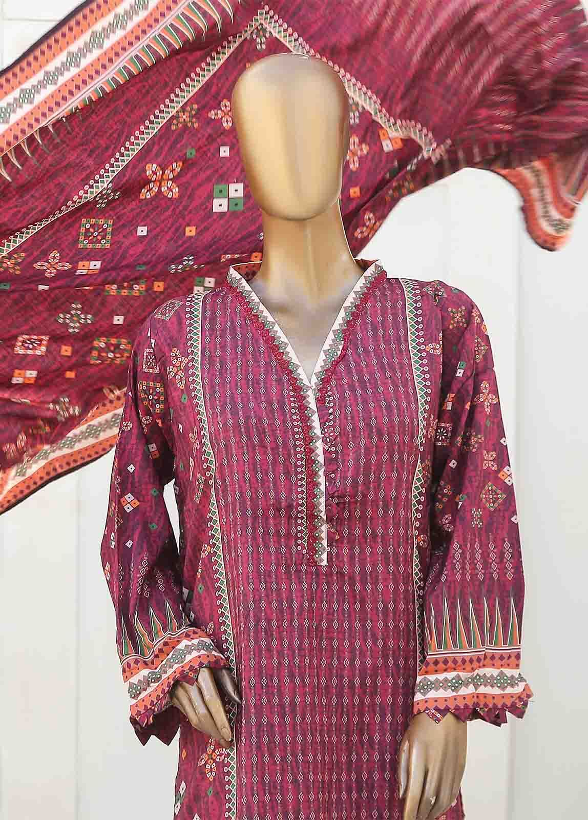 BIN SAEED 3 - PIECE PRINTED LINEN SUIT - MAGENTA (PRET)