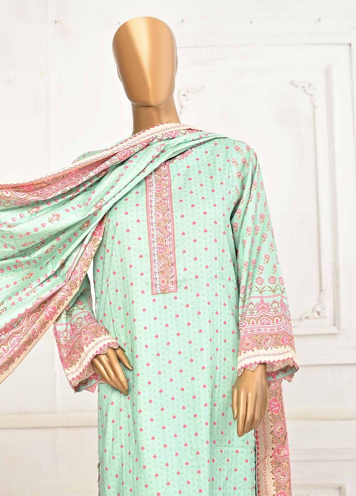 BIN SAEED 3 - PIECE PRINTED LINEN SUIT - MINT GREEN (PRET)