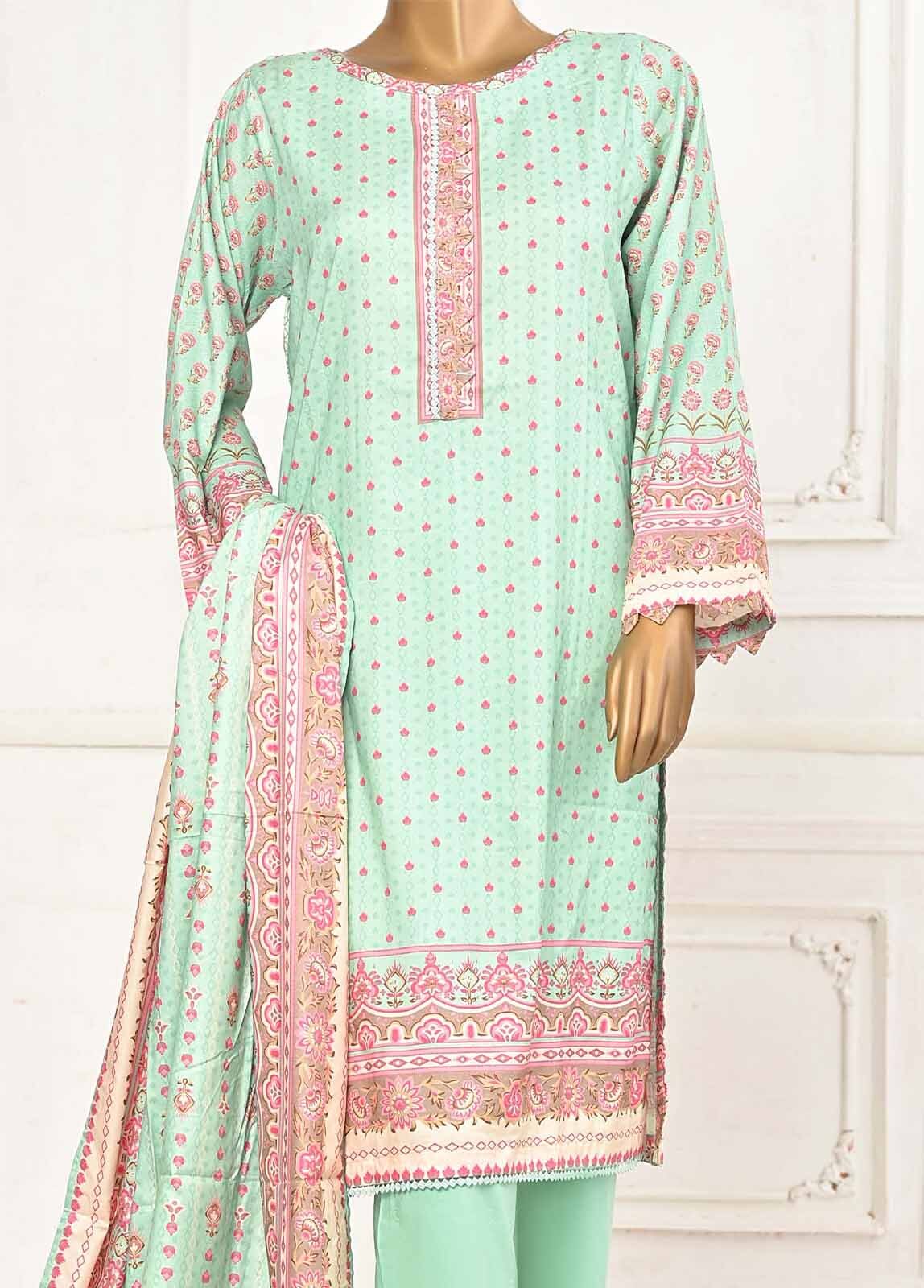 BIN SAEED 3 - PIECE PRINTED LINEN SUIT - MINT GREEN (PRET)