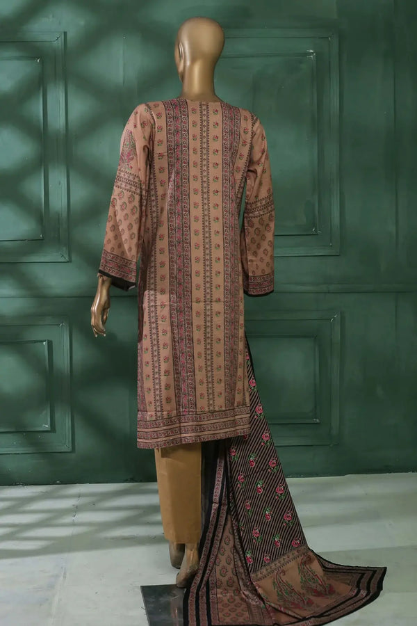 BIN SAEED 3 - PIECE PRINTED LINEN SUIT - BROWN (PRET)