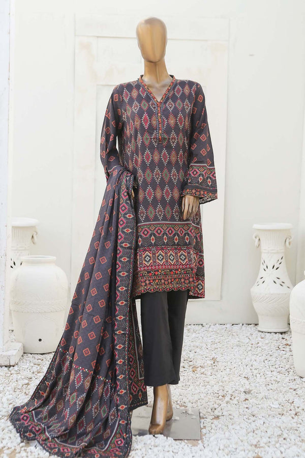 BIN SAEED 3 - PIECE EMBROIDERED LINEN SUIT - GREY (PRET)