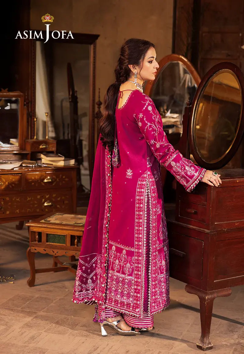 ASIM JOFA - 3 PIECE EMBROIDERED PAPER COTTON ANGRAKHA - MAGENTA (UNSTITCHED)