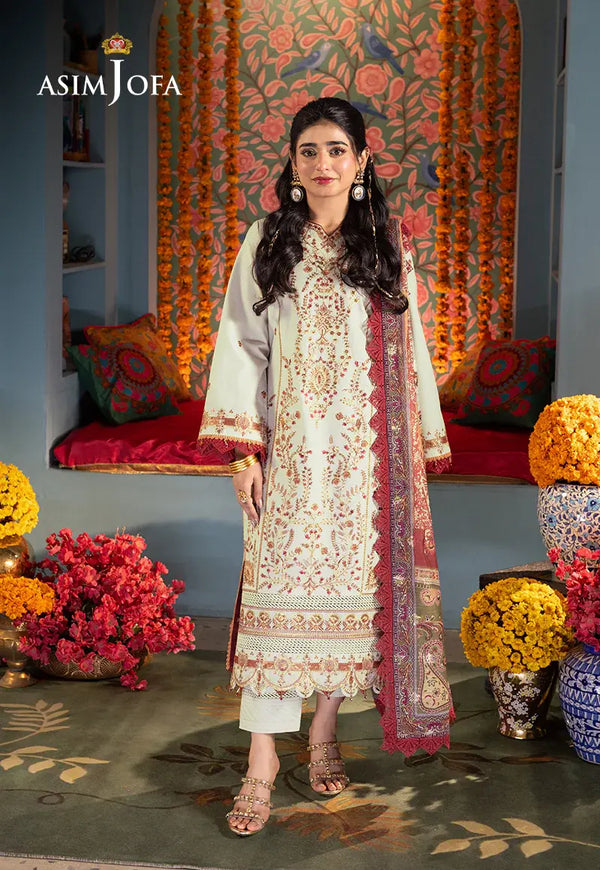 ASIM JOFA - 3 PIECE EMBROIDERED LAWN SUIT - WHITE (UNSTITCHED)