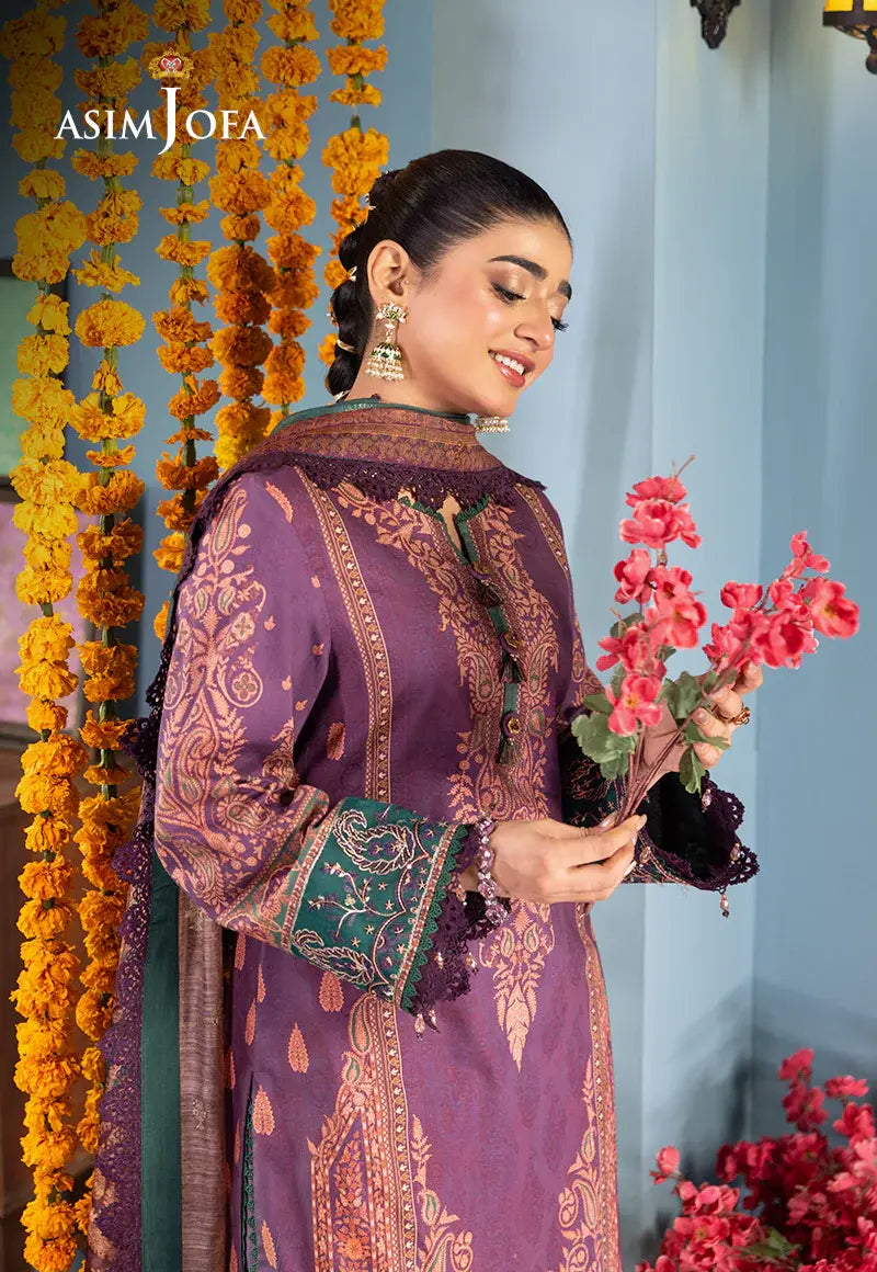 ASIM JOFA - 3 PIECE PRINTED JACQUARD SUIT - PURPLE (UNSTITCHED)