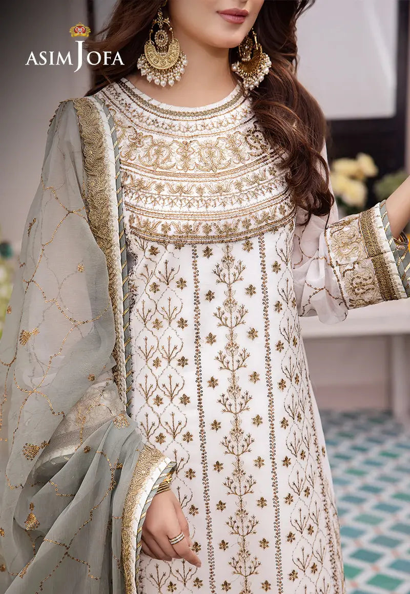 ASIM JOFA - 3 PIECE EMBROIDERED CHIFFON SUIT - WHITE (UNSTITCHED)