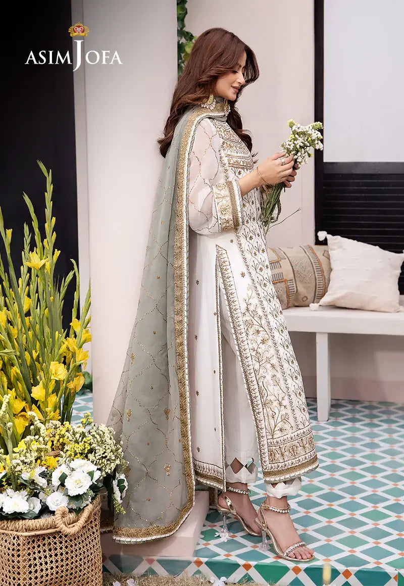 ASIM JOFA - 3 PIECE EMBROIDERED CHIFFON SUIT - WHITE (UNSTITCHED)