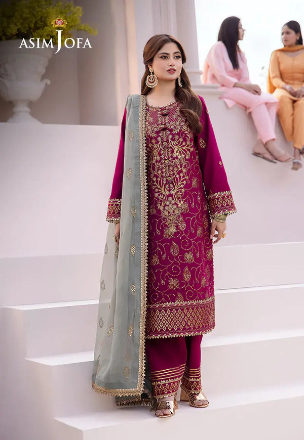 ASIM JOFA - 3 PIECE EMBROIDERED BOSKI SILK SUIT - PURPLE (UNSTITCHED)