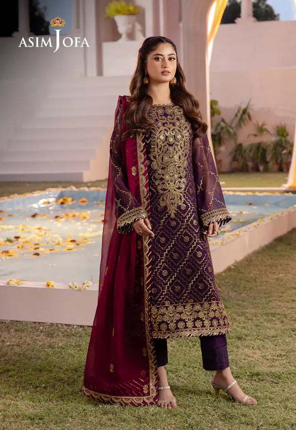 ASIM JOFA - 3 PIECE EMBROIDERED CHIFFON SUIT - PURPLE (UNSTITCHED)