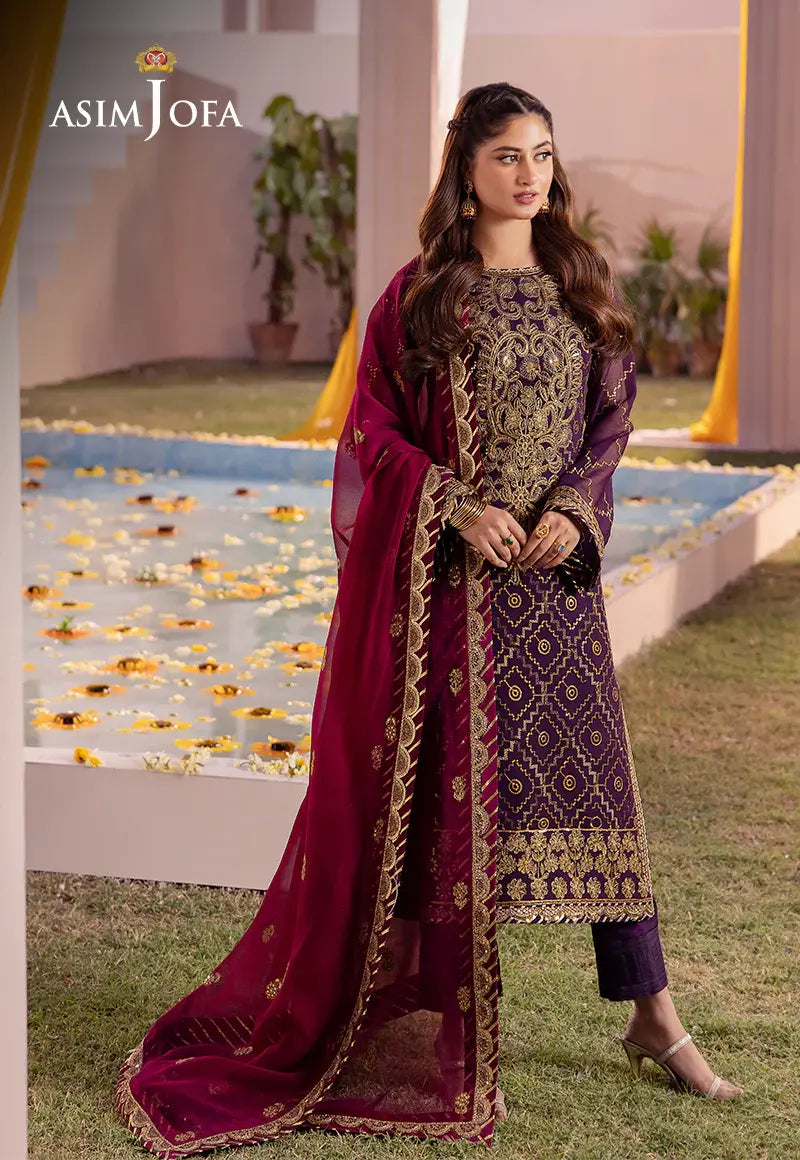 ASIM JOFA - 3 PIECE EMBROIDERED CHIFFON SUIT - PURPLE (UNSTITCHED)