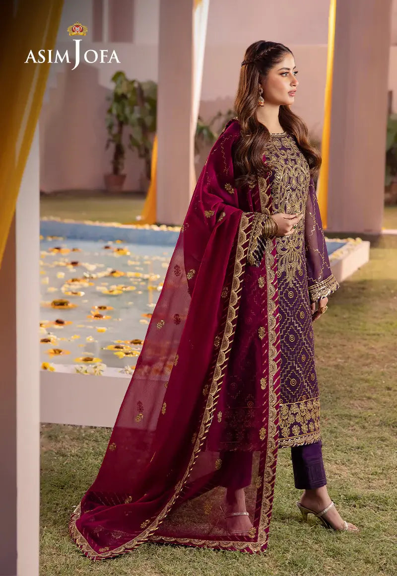 ASIM JOFA - 3 PIECE EMBROIDERED CHIFFON SUIT - PURPLE (UNSTITCHED)