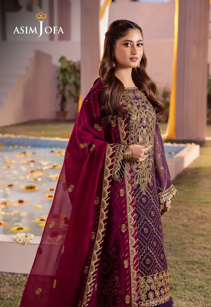 ASIM JOFA - 3 PIECE EMBROIDERED CHIFFON SUIT - PURPLE (UNSTITCHED)