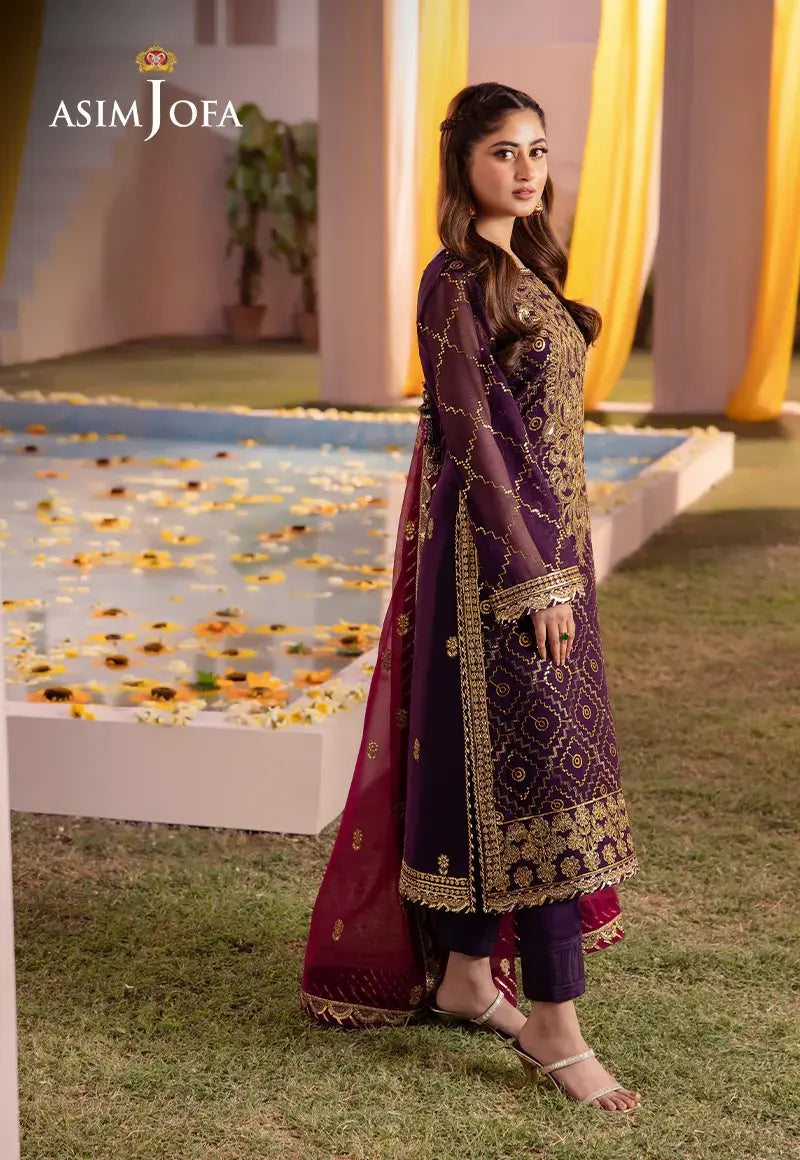 ASIM JOFA - 3 PIECE EMBROIDERED CHIFFON SUIT - PURPLE (UNSTITCHED)