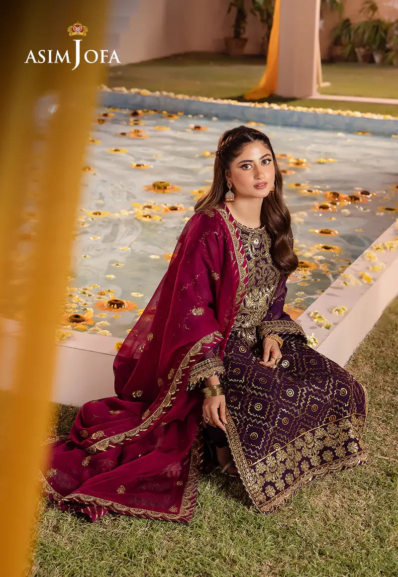 ASIM JOFA - 3 PIECE EMBROIDERED CHIFFON SUIT - PURPLE (UNSTITCHED)