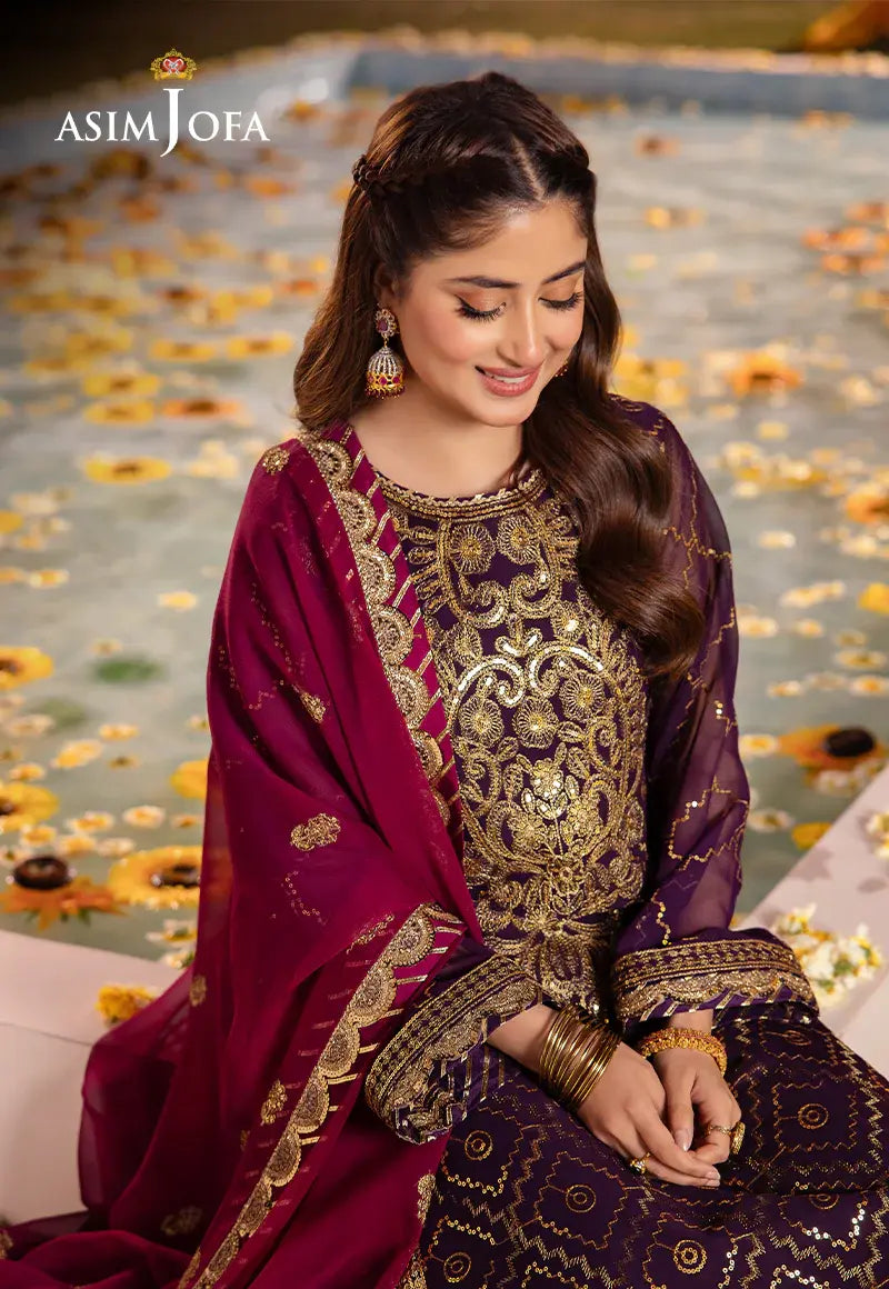 ASIM JOFA - 3 PIECE EMBROIDERED CHIFFON SUIT - PURPLE (UNSTITCHED)