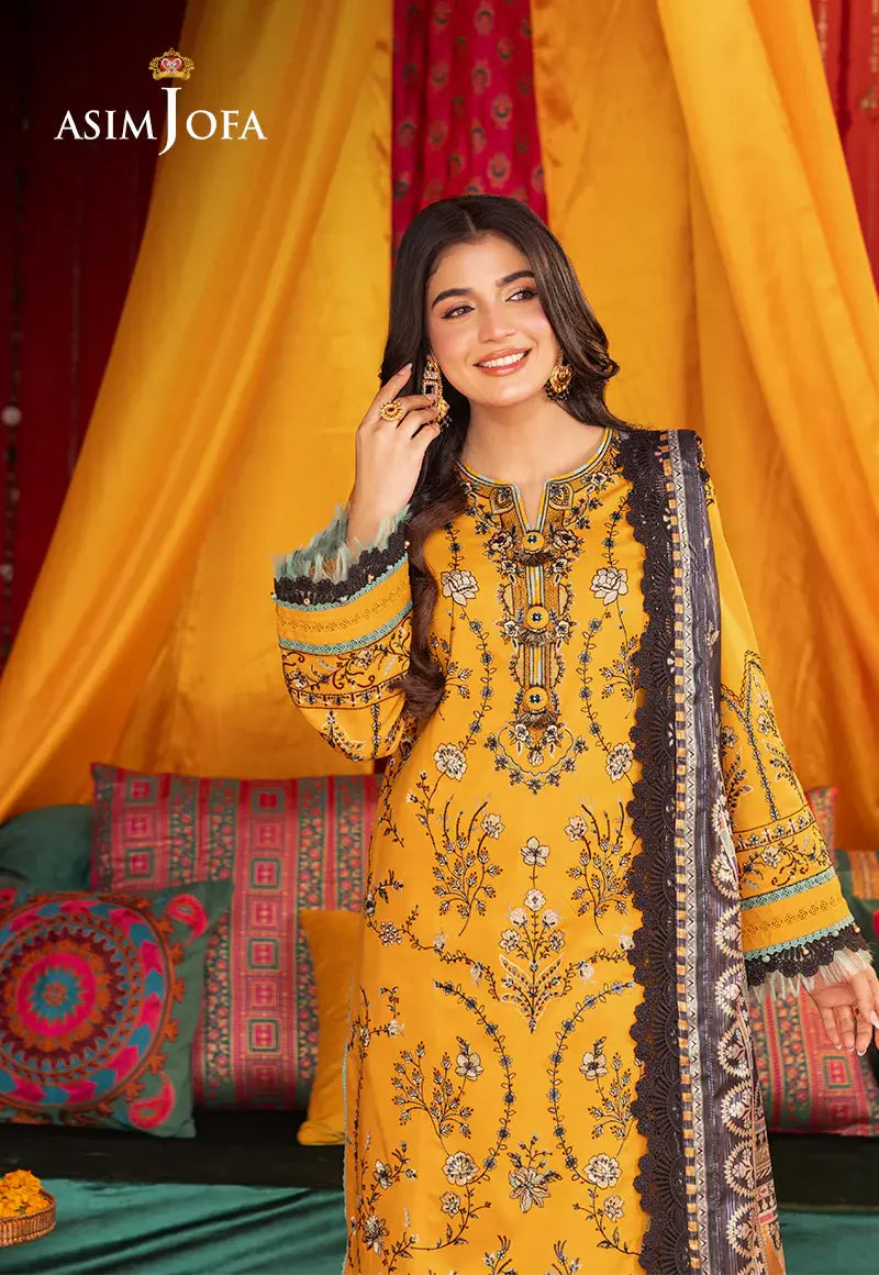 ASIM JOFA - 3 PIECE EMBROIDERED LAWN SUIT - YELLOW (UNSTITCHED)