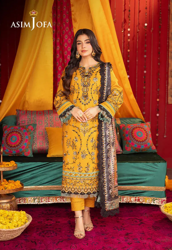 ASIM JOFA - 3 PIECE EMBROIDERED LAWN SUIT - YELLOW (UNSTITCHED)