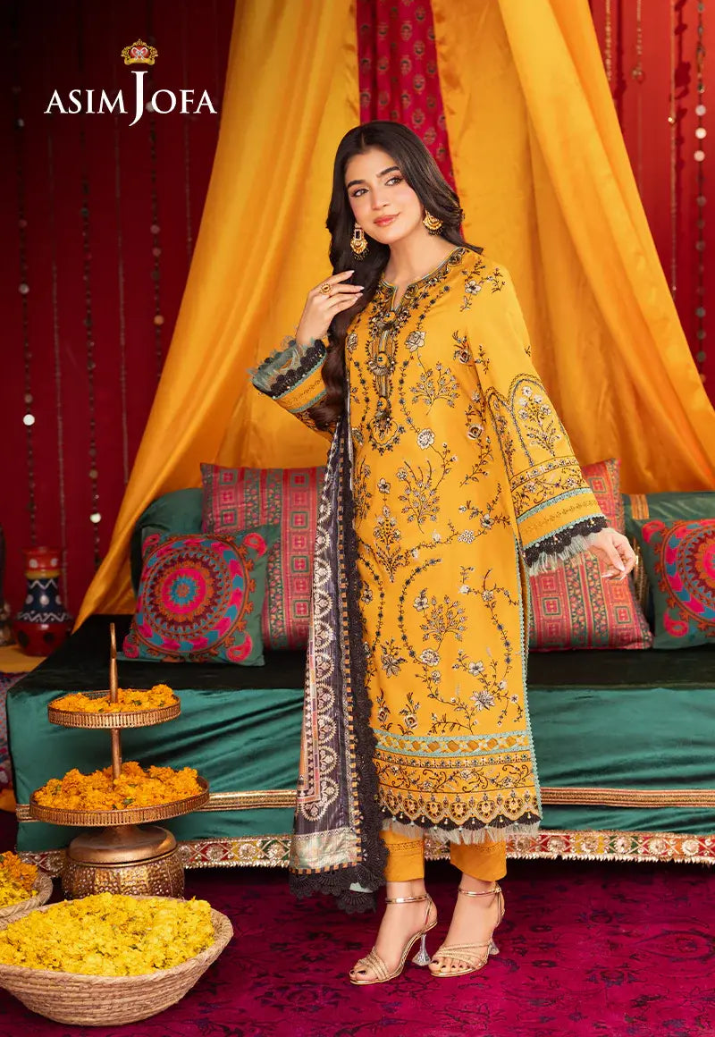 ASIM JOFA - 3 PIECE EMBROIDERED LAWN SUIT - YELLOW (UNSTITCHED)