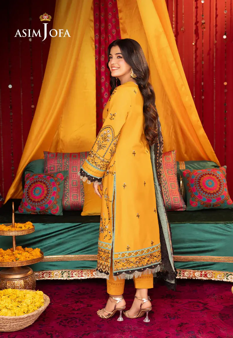 ASIM JOFA - 3 PIECE EMBROIDERED LAWN SUIT - YELLOW (UNSTITCHED)