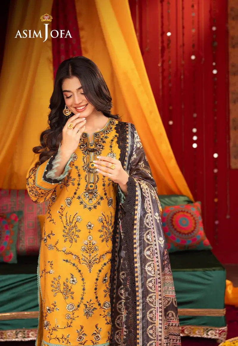 ASIM JOFA - 3 PIECE EMBROIDERED LAWN SUIT - YELLOW (UNSTITCHED)