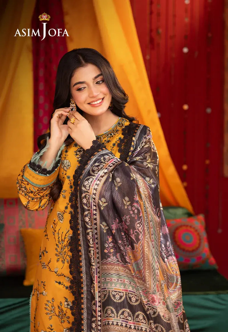 ASIM JOFA - 3 PIECE EMBROIDERED LAWN SUIT - YELLOW (UNSTITCHED)