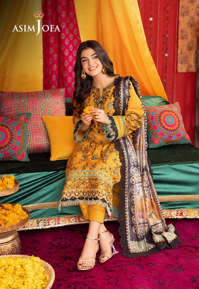 ASIM JOFA - 3 PIECE EMBROIDERED LAWN SUIT - YELLOW (UNSTITCHED)