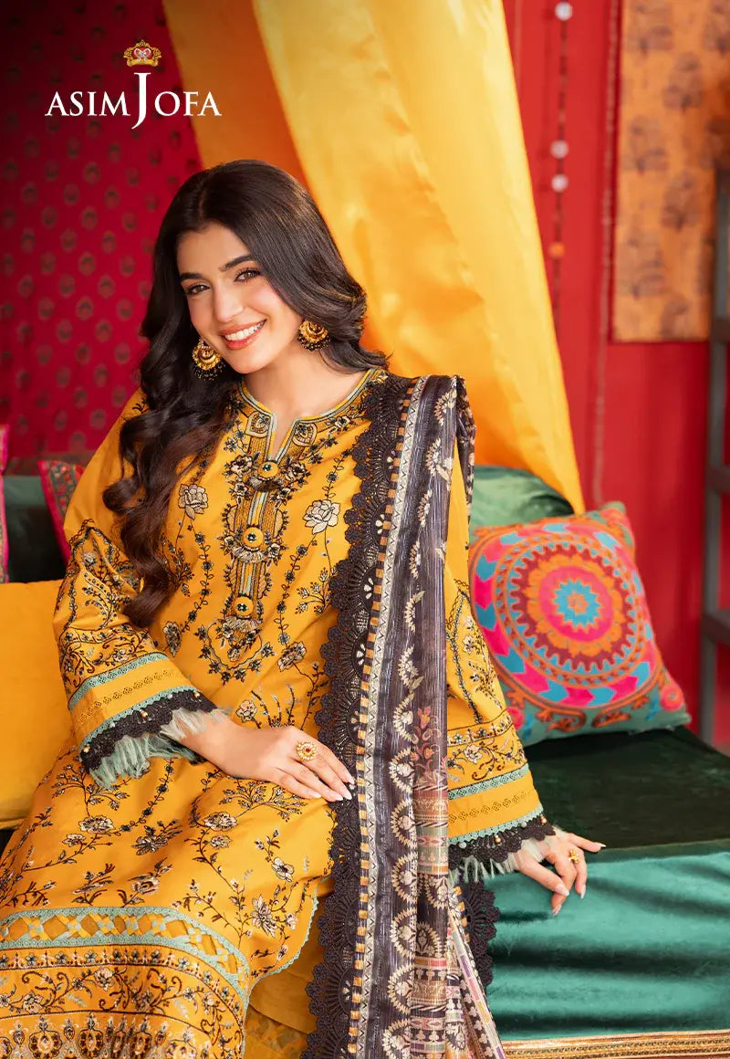 ASIM JOFA - 3 PIECE EMBROIDERED LAWN SUIT - YELLOW (UNSTITCHED)