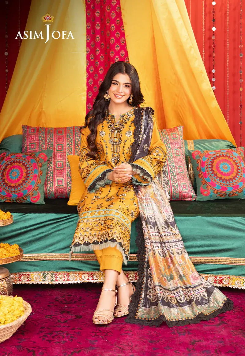 ASIM JOFA - 3 PIECE EMBROIDERED LAWN SUIT - YELLOW (UNSTITCHED)