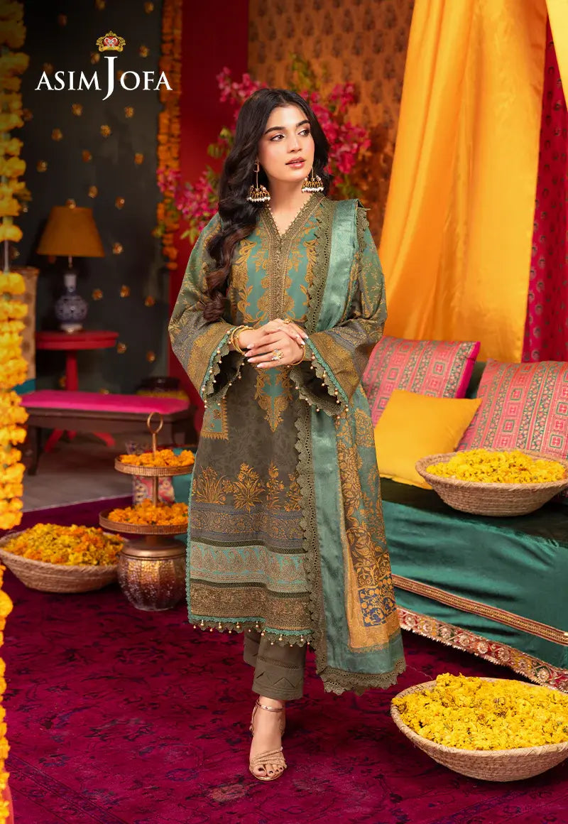 ASIM JOFA - 3 PIECE EMBROIDERED LAWN SUIT - GREEN (UNSTITCHED)