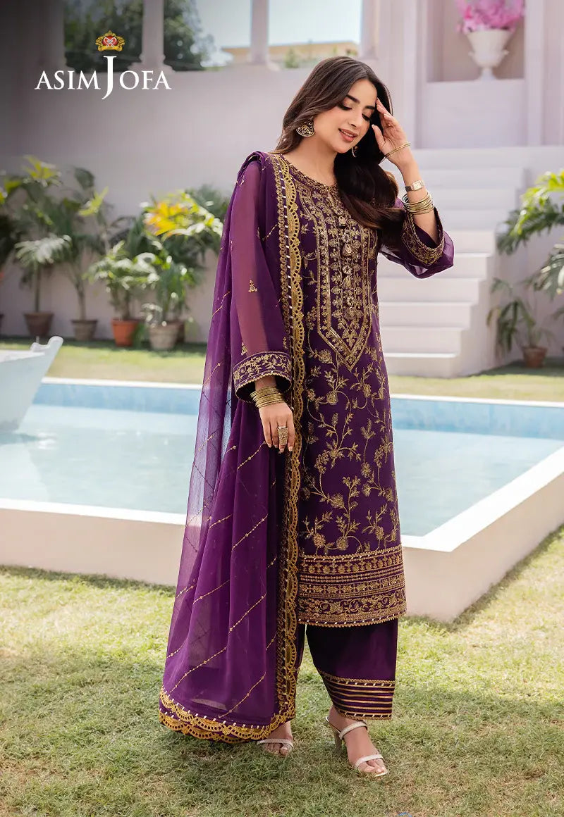 ASIM JOFA - 3 PIECE EMBROIDERED CHIFFON SUIT - PURPLE (UNSTITCHED)