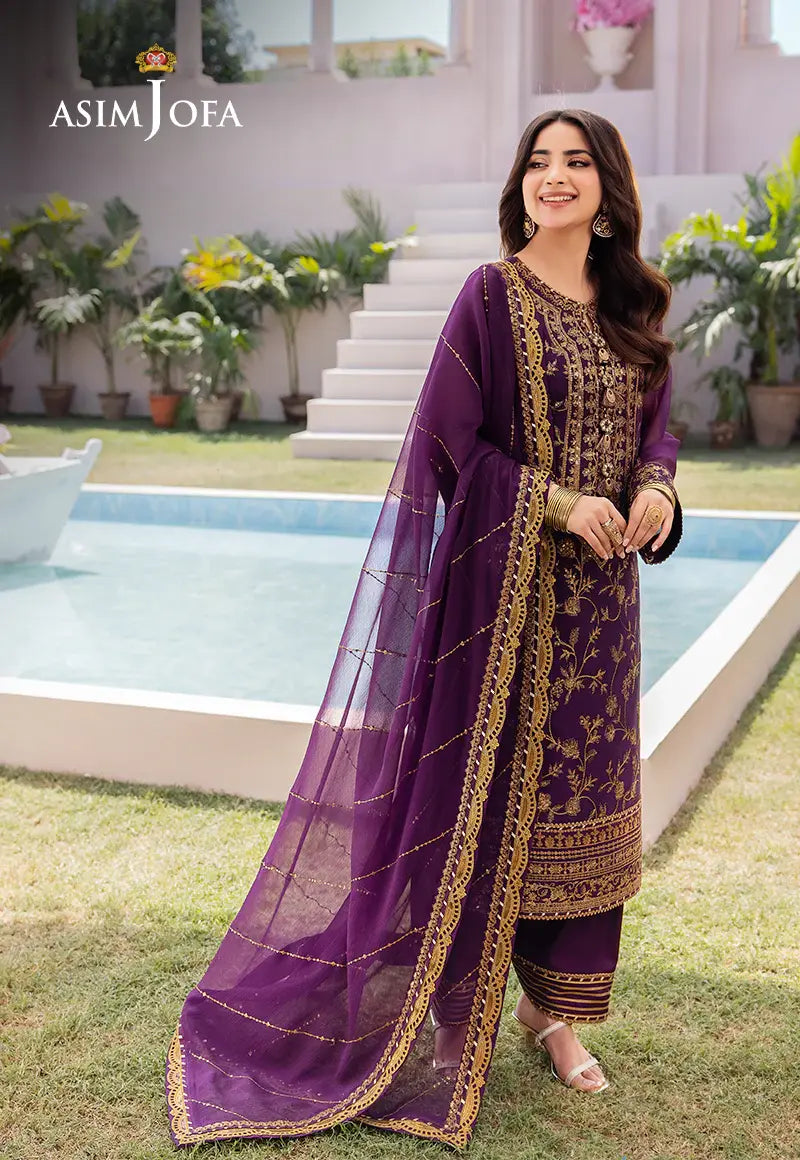 ASIM JOFA - 3 PIECE EMBROIDERED CHIFFON SUIT - PURPLE (UNSTITCHED)