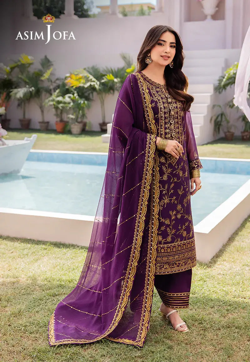 ASIM JOFA - 3 PIECE EMBROIDERED CHIFFON SUIT - PURPLE (UNSTITCHED)