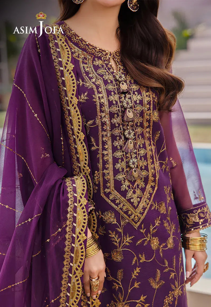 ASIM JOFA - 3 PIECE EMBROIDERED CHIFFON SUIT - PURPLE (UNSTITCHED)