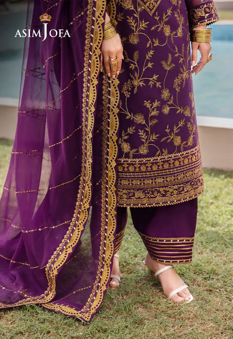 ASIM JOFA - 3 PIECE EMBROIDERED CHIFFON SUIT - PURPLE (UNSTITCHED)