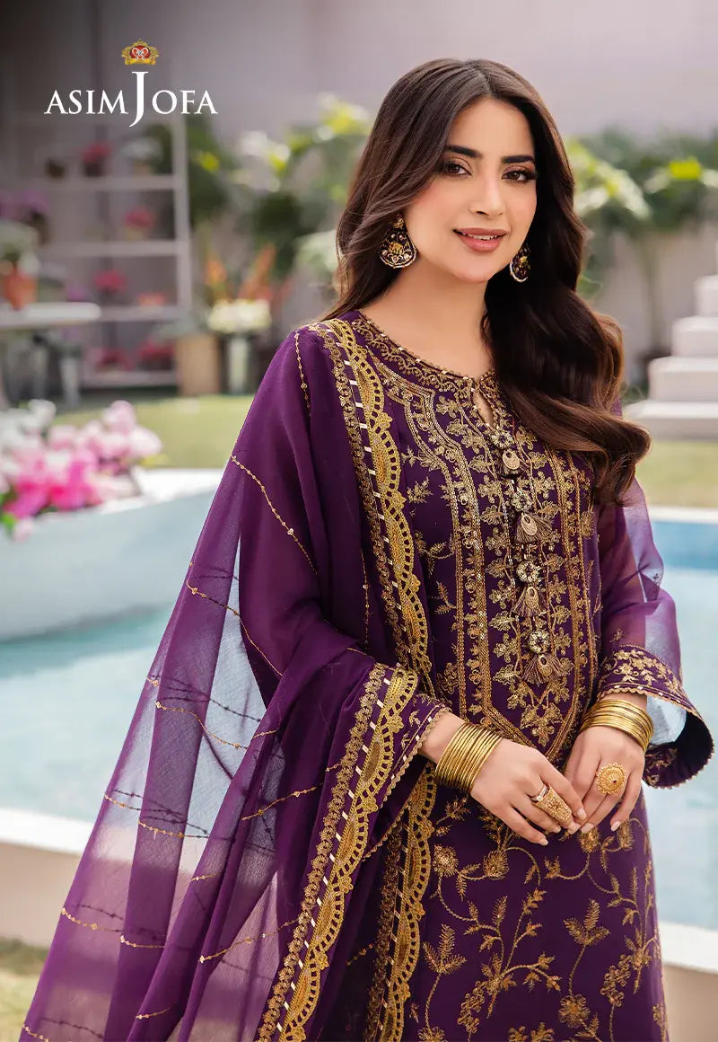 ASIM JOFA - 3 PIECE EMBROIDERED CHIFFON SUIT - PURPLE (UNSTITCHED)