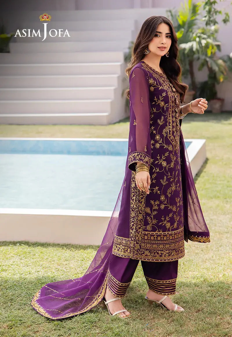 ASIM JOFA - 3 PIECE EMBROIDERED CHIFFON SUIT - PURPLE (UNSTITCHED)