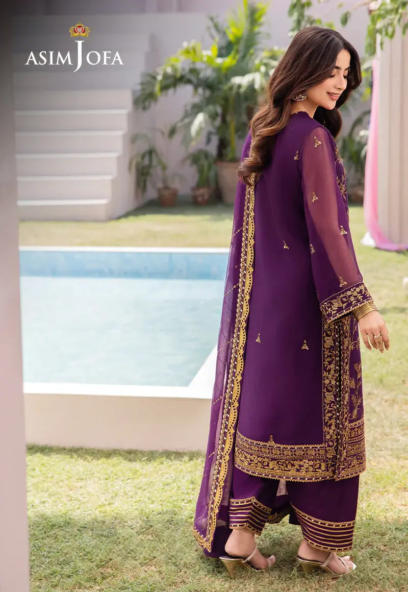 ASIM JOFA - 3 PIECE EMBROIDERED CHIFFON SUIT - PURPLE (UNSTITCHED)