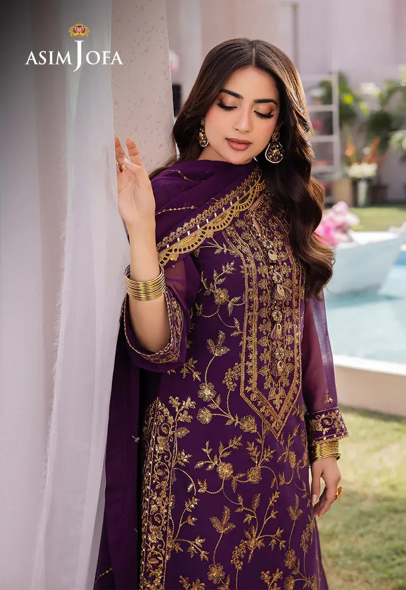 ASIM JOFA - 3 PIECE EMBROIDERED CHIFFON SUIT - PURPLE (UNSTITCHED)