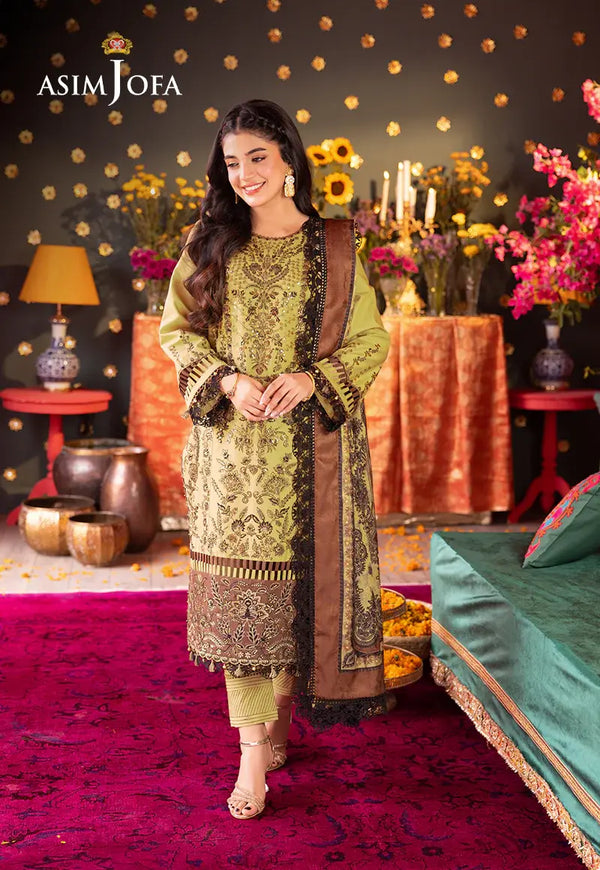 ASIM JOFA - 3 PIECE EMBROIDERED LAWN SUIT - GREEN (UNSTITCHED)