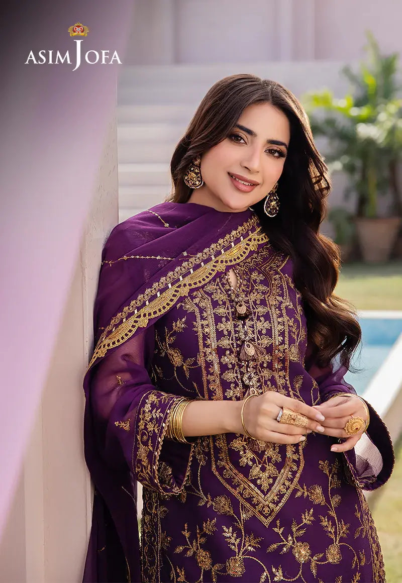 ASIM JOFA - 3 PIECE EMBROIDERED CHIFFON SUIT - PURPLE (UNSTITCHED)