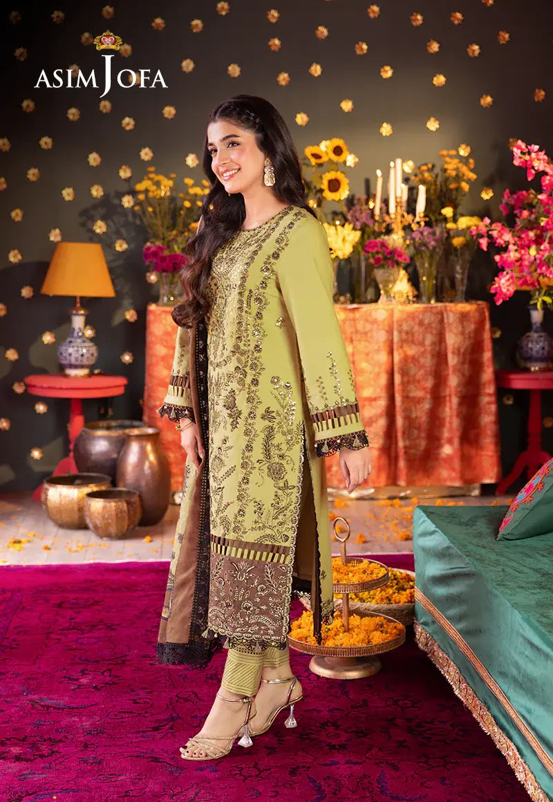 ASIM JOFA - 3 PIECE EMBROIDERED LAWN SUIT - GREEN (UNSTITCHED)