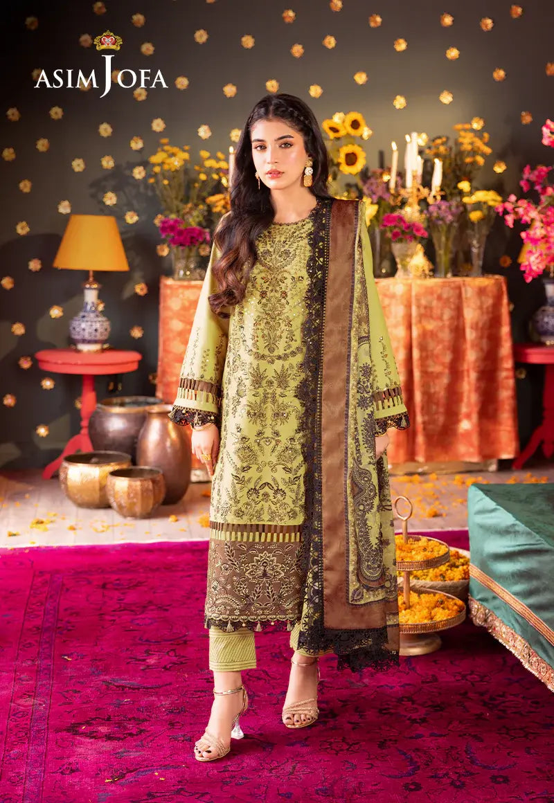 ASIM JOFA - 3 PIECE EMBROIDERED LAWN SUIT - GREEN (UNSTITCHED)