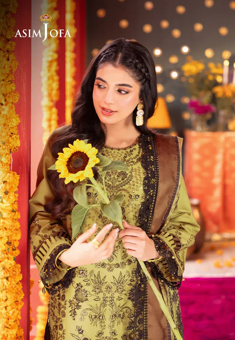 ASIM JOFA - 3 PIECE EMBROIDERED LAWN SUIT - GREEN (UNSTITCHED)