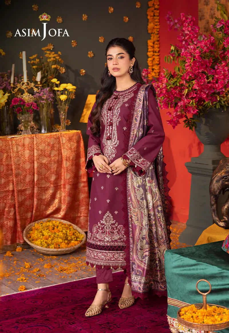 ASIM JOFA - 3 PIECE EMBROIDERED LAWN SUIT - PURPLE (UNSTITCHED)