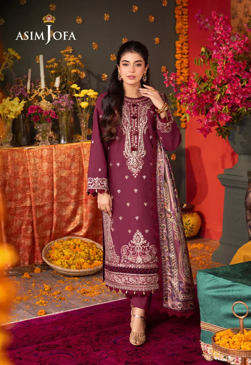 ASIM JOFA - 3 PIECE EMBROIDERED LAWN SUIT - PURPLE (UNSTITCHED)