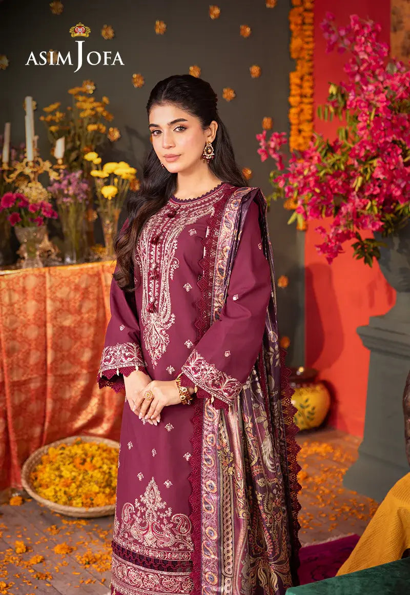 ASIM JOFA - 3 PIECE EMBROIDERED LAWN SUIT - PURPLE (UNSTITCHED)